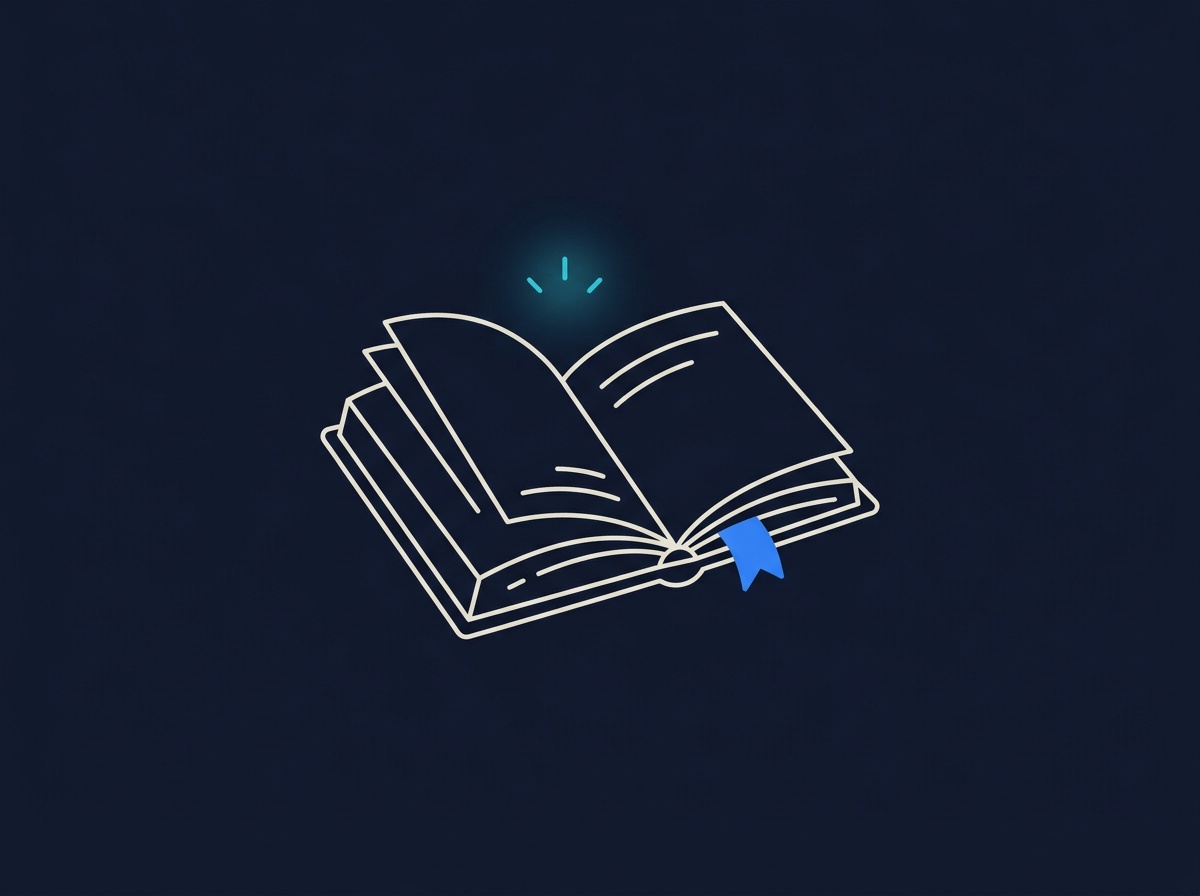 An open book with a ribbon bookmark