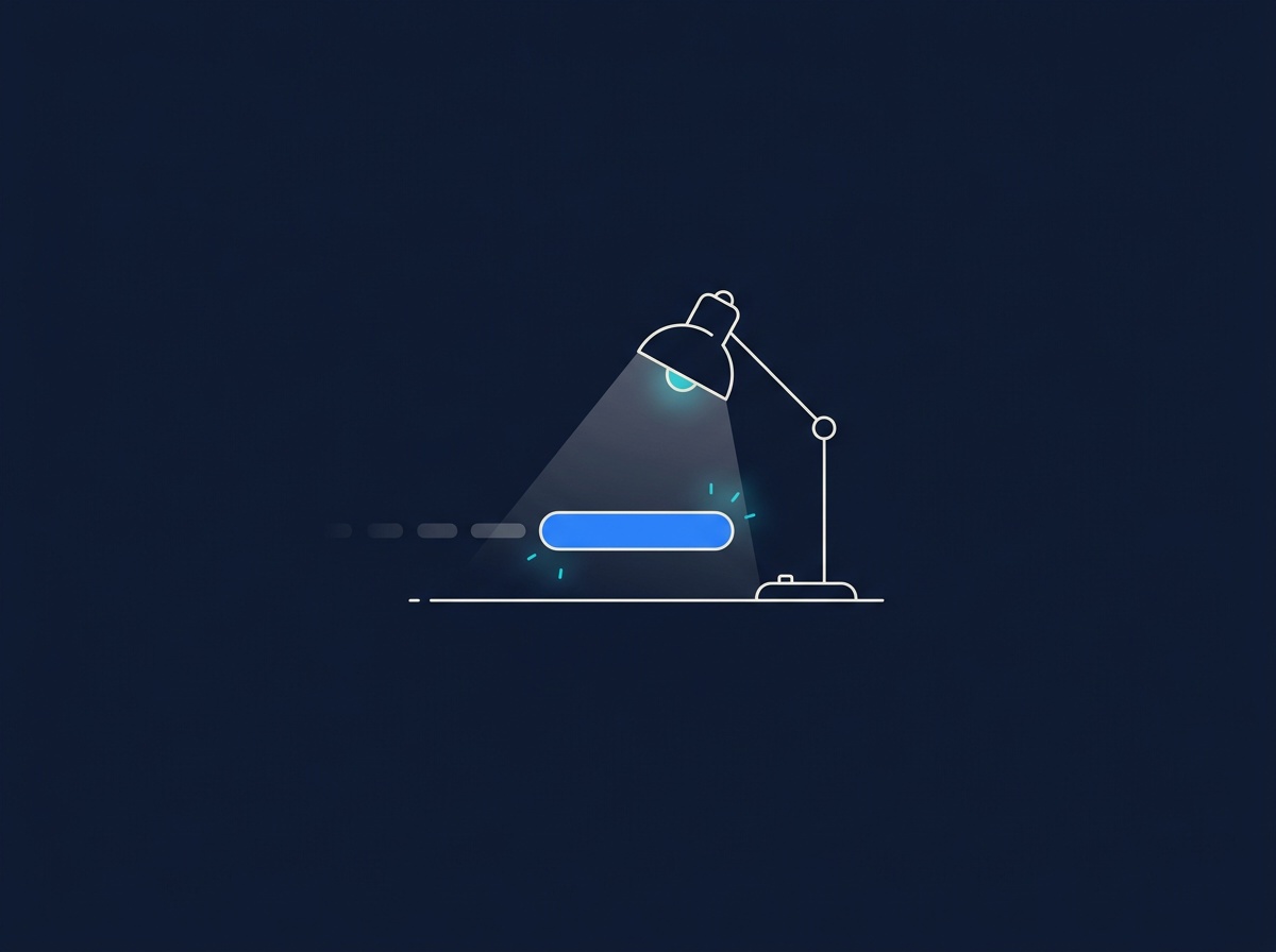 A desk lamp lighting a single highlighted word on a line of text