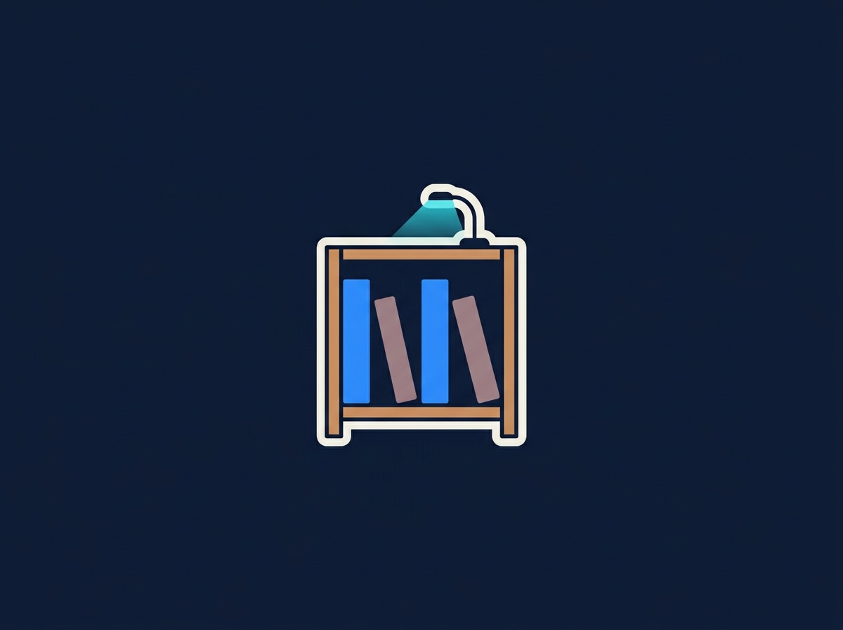 A small bookshelf with four books and a reading lamp